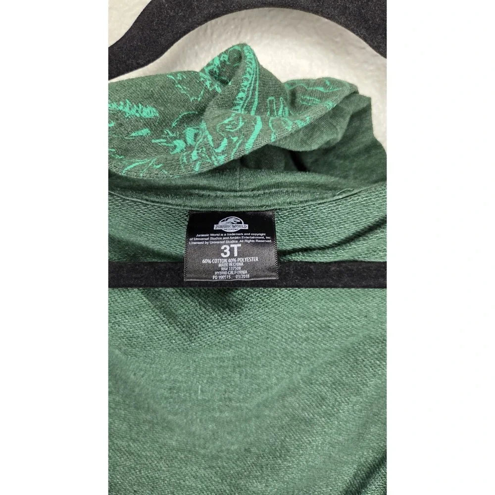 Jurassic World Toddler Hoodie Vest 3T Green Dinosaur Print Zip Up‎